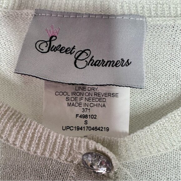 Sweet charmers cardigan cropped sparkle diamond buttons white silver crystals - Picture 6 of 10